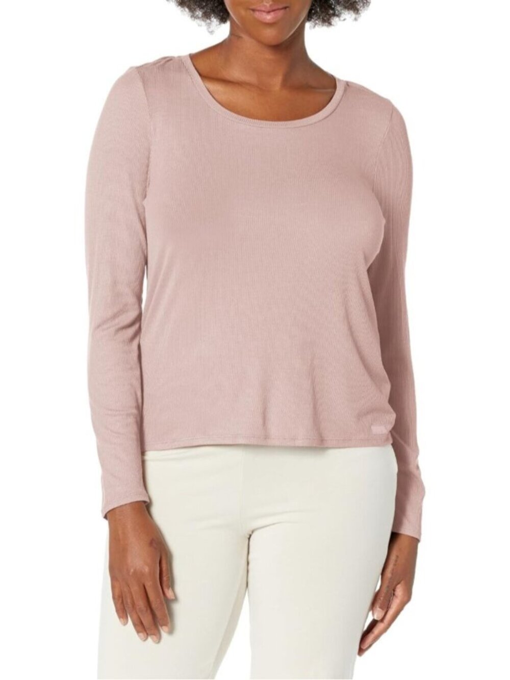 Women's Bark Ribbed Long Sleeve Pull On Tunic Crew Neck Sleep Tee Shirt